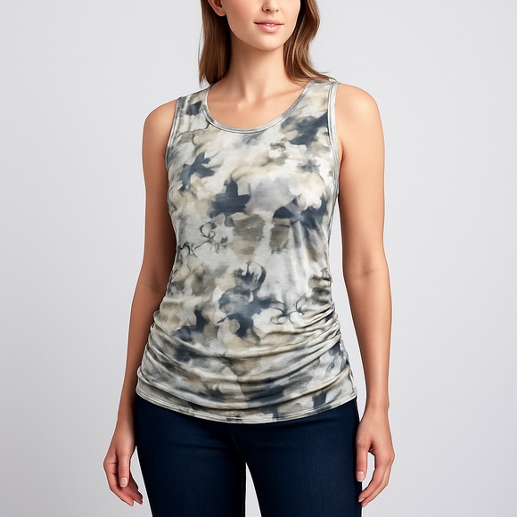 Simply Vera Vera Wang Tops - Simply Vera Vera Wang Sleeveless Floral Ruched Top L